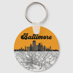 Baltimore Maryland City Skyline With Map Key Ring