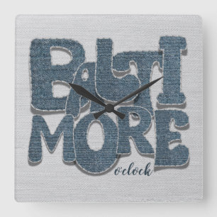 Baltimore Maryland Denim Letter Square Wall Clock
