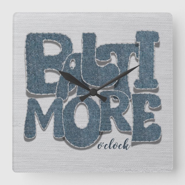 Baltimore Maryland Denim Letter Square Wall Clock (Front)