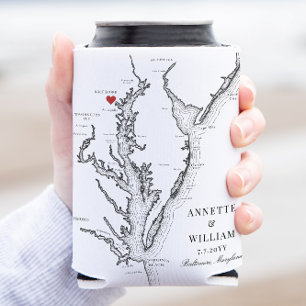 Baltimore Maryland Elegant Black White Wedding Can Cooler