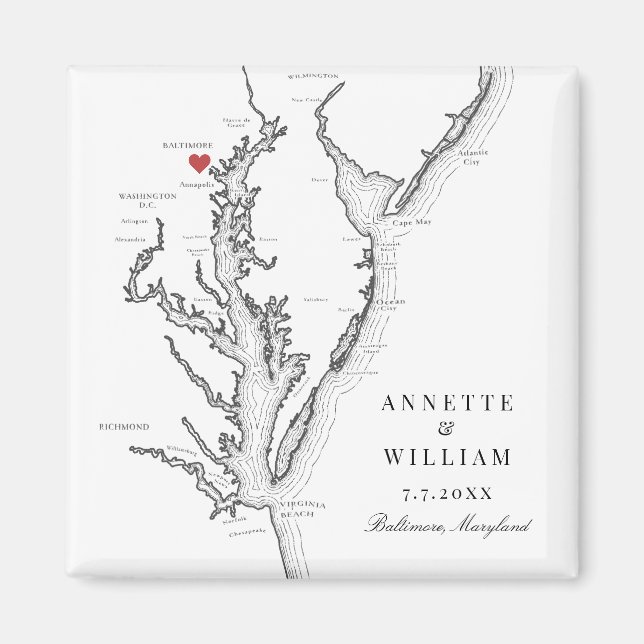 Baltimore Maryland Elegant Black White Wedding Magnet (Front)