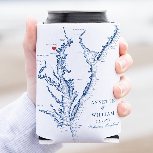 Baltimore Maryland Elegant Wedding Can Cooler (This Baltimore Maryland Coozie is the perfect keepsake for your Charm City wedding)