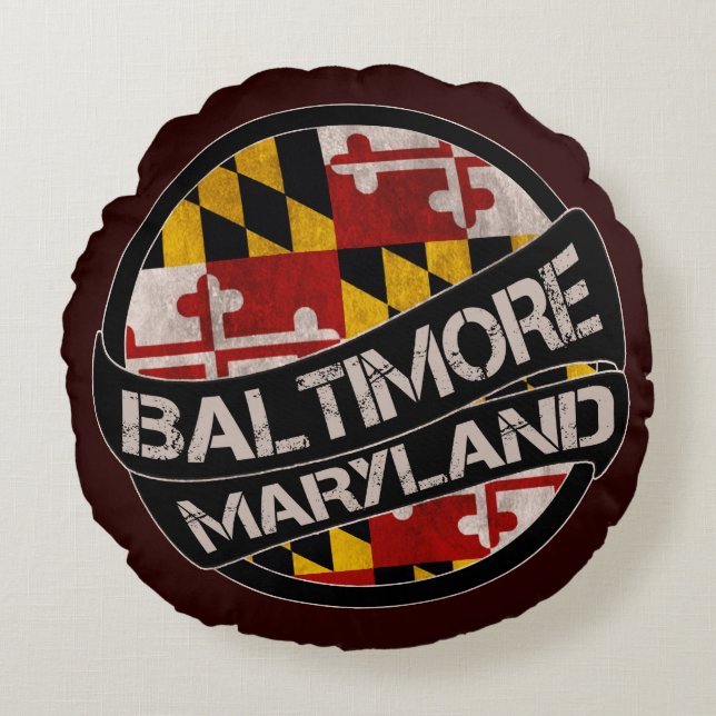 Baltimore Maryland flag grunge round pillow (Front)
