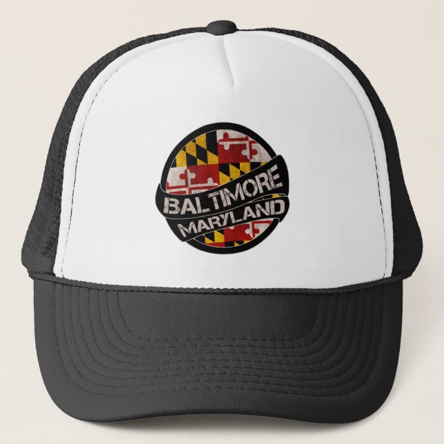 Baltimore Maryland flag grunge trucker hat (Front)