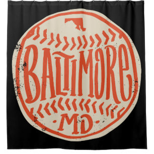 Baltimore Maryland Hand-Drawn Baseball Typography  Shower Curtain