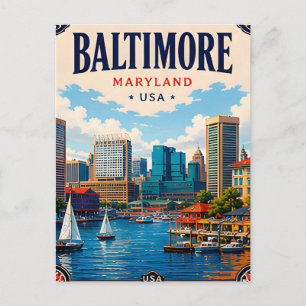 ⚓ Baltimore Maryland Harbour And Skyline Postcard