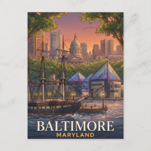 Baltimore Maryland Inner Harbour Historic Travel Postcard