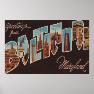 Baltimore, Maryland - Large Letter Scenes Poster