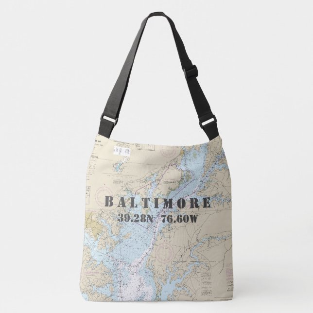 Baltimore Maryland Latitude Longitude Nautical Crossbody Bag (Front)