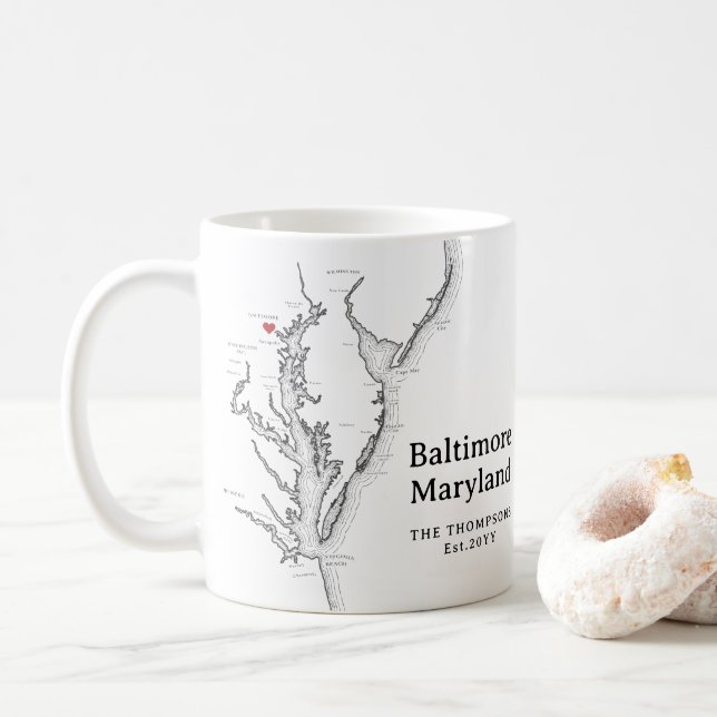 Baltimore Maryland Map Gift Black and White Coffee Mug (With Donut)