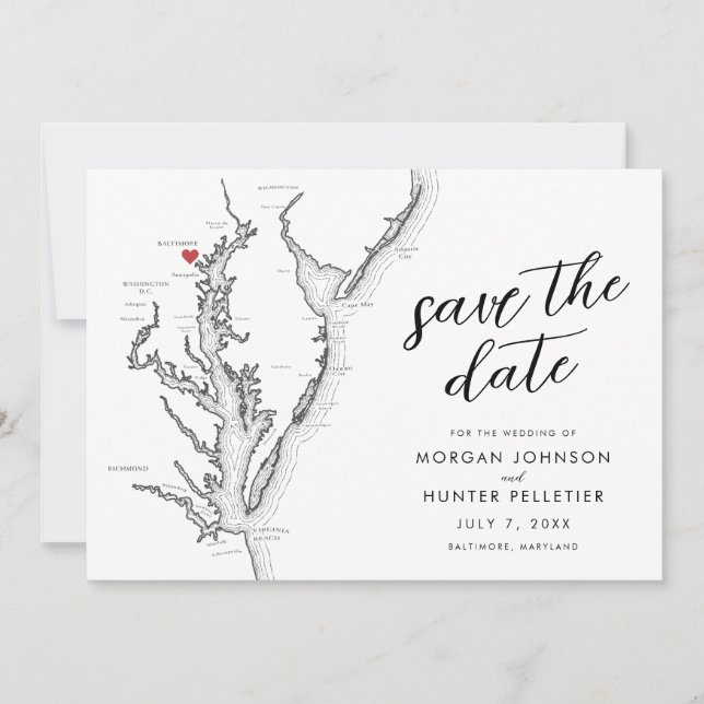 Baltimore Maryland Map Minimal Modern Wedding Save The Date (Front)