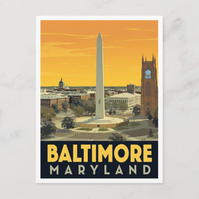Baltimore Maryland Monument Vintage Art Postcard (Front)