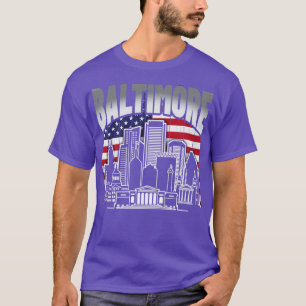 Baltimore Maryland Skyline American Flag  T-Shirt