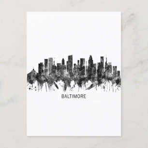 Baltimore Maryland Skyline BW Holiday Postcard