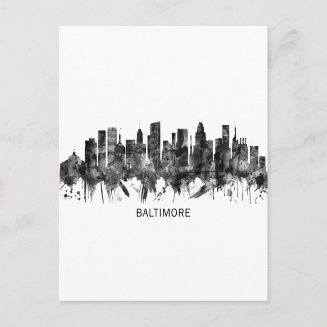 Baltimore Maryland Skyline BW Invitation Postcard (Front)