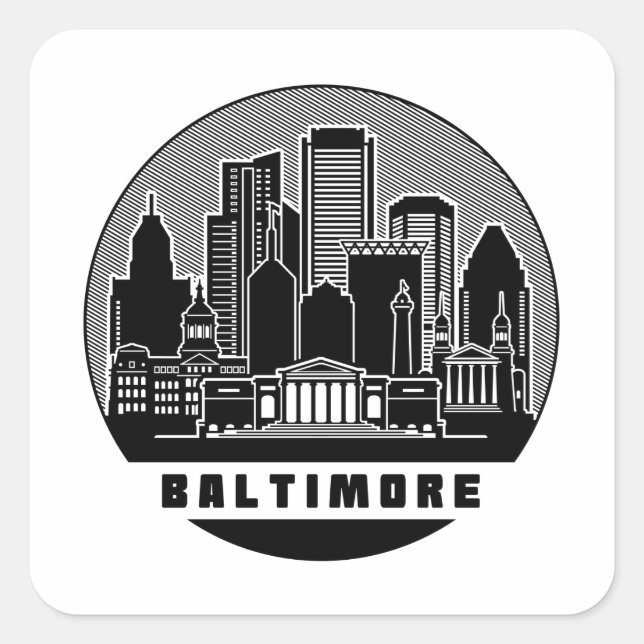 Baltimore Maryland Skyline Square Sticker (Front)