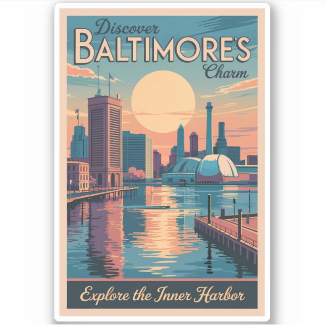 Baltimore Maryland Skyline Travel Art Vintage (Front)