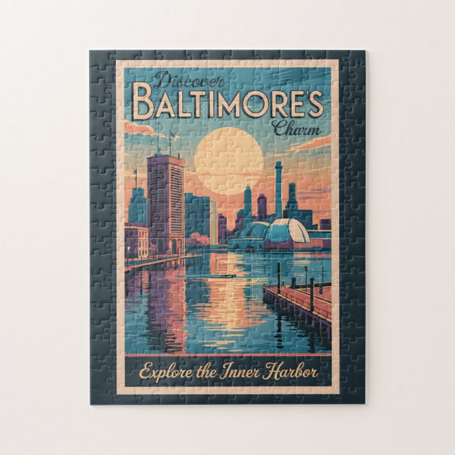 Baltimore Maryland Skyline Travel Art Vintage Jigsaw Puzzle (Vertical)