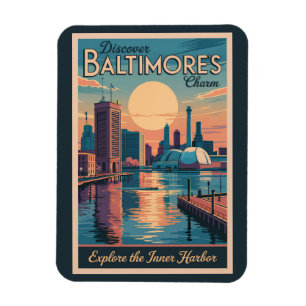 Baltimore Maryland Skyline Travel Art Vintage Magnet