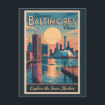 Baltimore Maryland Skyline Travel Art Vintage Postcard<br><div class="desc">Baltimore retro vector travel design. From exploring the lively Inner Harbour and visiting the National Aquarium to enjoying seafood in Fells Point,  Baltimore blends charm,  culture,  and coastal beauty.</div>