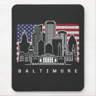 Baltimore Maryland Skyline USA Flag Mouse Mat