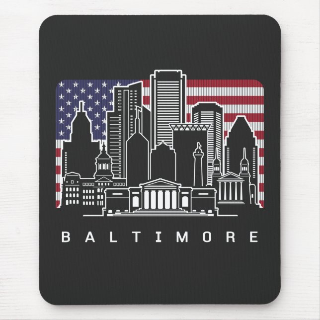 Baltimore Maryland Skyline USA Flag Mouse Mat (Front)