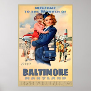 Baltimore Maryland TWA Airlines Audrey Hepburn Poster