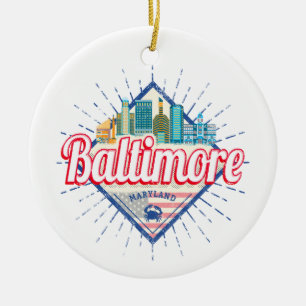 Baltimore Maryland United States Skyline Vintage Ceramic Tree Decoration