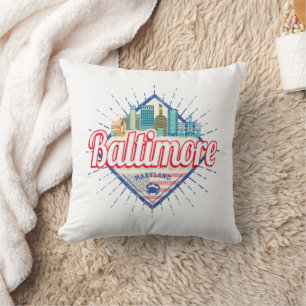 Baltimore Maryland United States Skyline Vintage Cushion