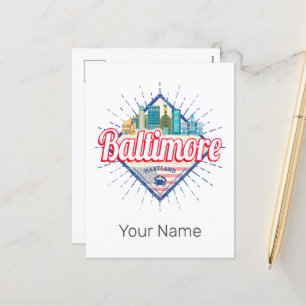 Baltimore Maryland United States Skyline Vintage Holiday Postcard