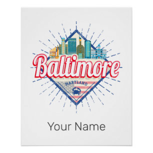 Baltimore Maryland United States Skyline Vintage Poster