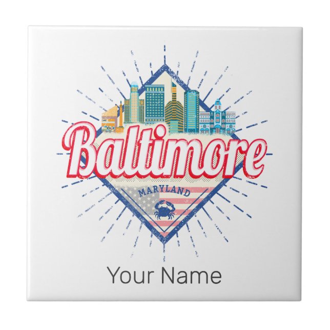 Baltimore Maryland United States Skyline Vintage Tile (Front)