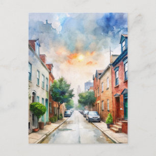 Baltimore, Maryland, USA Street Watercolor Postcard