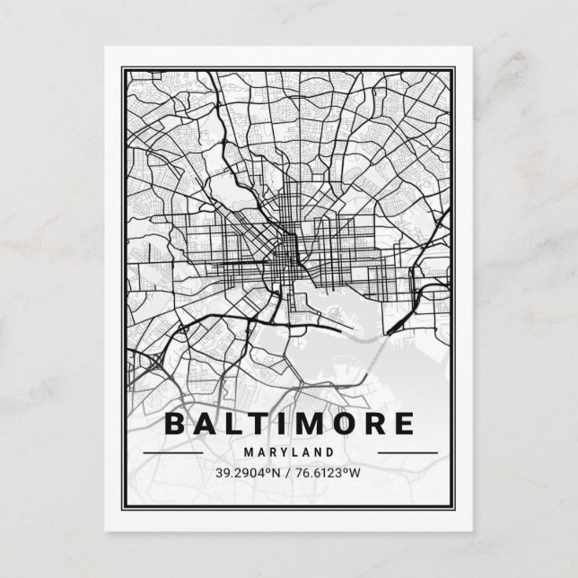 Baltimore Maryland USA Travel City Map Postcard (Front)