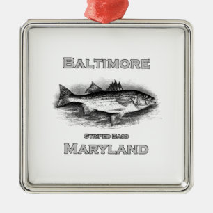 Baltimore Maryland Vintage Striped Bass Logo Metal Tree Decoration