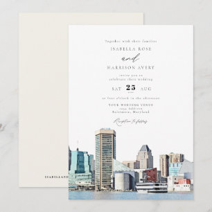 BALTIMORE MARYLAND Watercolor Illustration Wedding Invitation