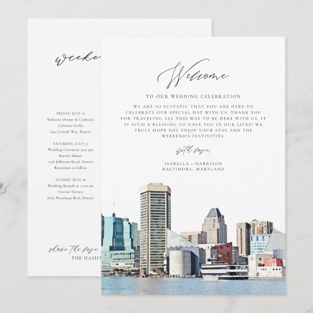 BALTIMORE MARYLAND Welcome Letter Timeline Card (Front/Back)
