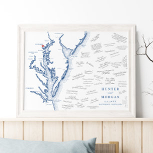Baltimore MD Chesapeake Bay Map Wedding Guest Poster