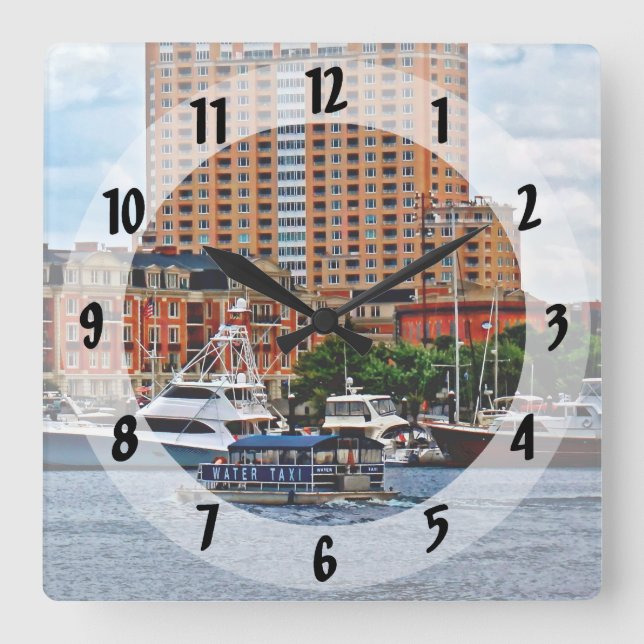 Baltimore MD - Inner Harbour Water Taxi Square Wall Clock (Front)