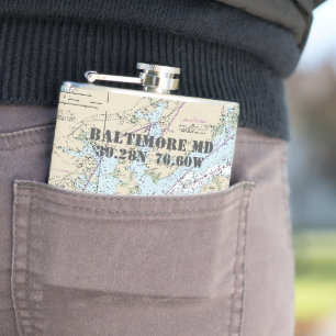Baltimore MD Latitude Longitude Nautical Hip Flask