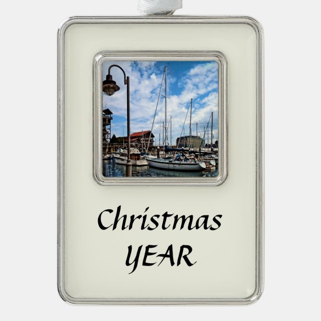 Baltimore MD - Marina Near Fells Point Silver Plated Framed Ornament (Front)