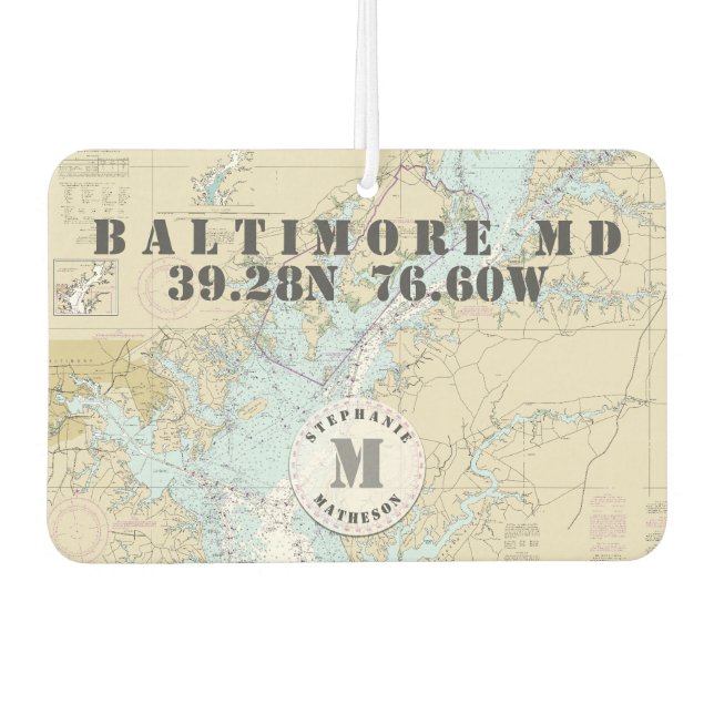 Baltimore MD Nautical Chart Monogram Boating Car Air Freshener (Front)