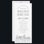 Baltimore | Modern Deco Wedding Program Invitation<br><div class="desc">A deco skyline-themed wedding program for a wedding taking place in the beautiful city of Baltimore, Maryland. This wedding program card features a stylised illustration of the city's unique skyline with its name underneath. This is resting underneath your wedding day information in a matching open-lined style. On the reverse side...</div>
