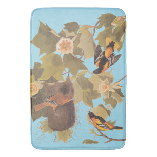 Baltimore Oriole Audubon Bird Family with Nest Bath Mat