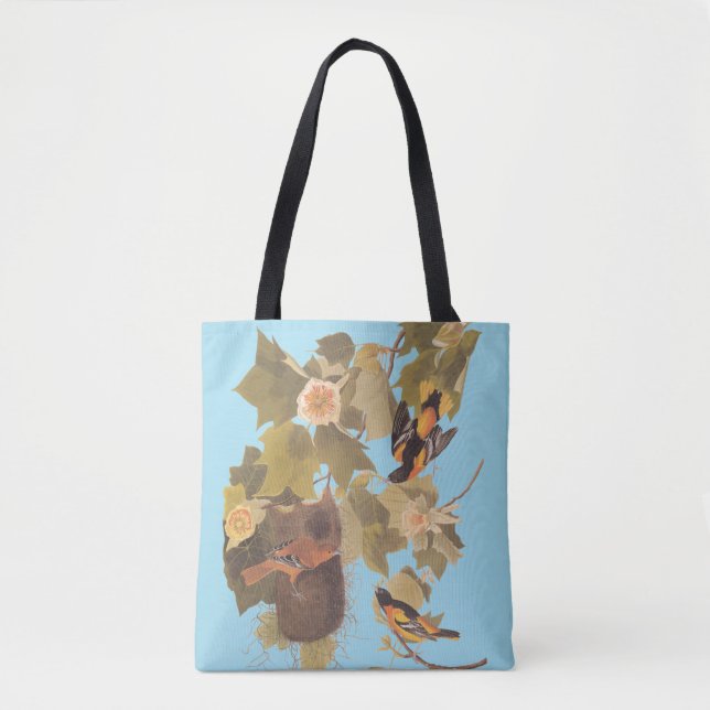 Baltimore Oriole Audubon Birds in Poplar Tree Tote Bag (Front)