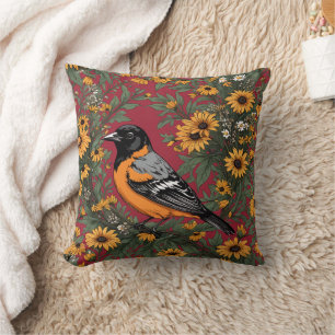 Baltimore Oriole Bird And Black Eyed Susan Flowers Cushion