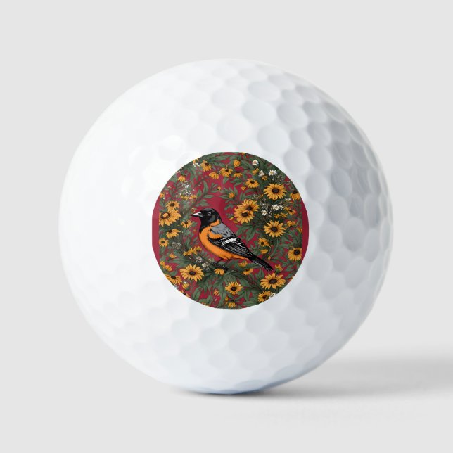 Baltimore Oriole Bird And Black Eyed Susan Flowers Golf Balls (Front)