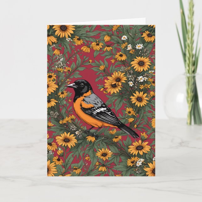 Baltimore Oriole Bird And Black Eyed Susan Flowers Holiday Card (Front)