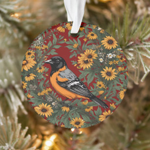Baltimore Oriole Bird And Black Eyed Susan Flowers Ornament