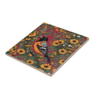 Baltimore Oriole Bird And Black Eyed Susan Flowers Tile